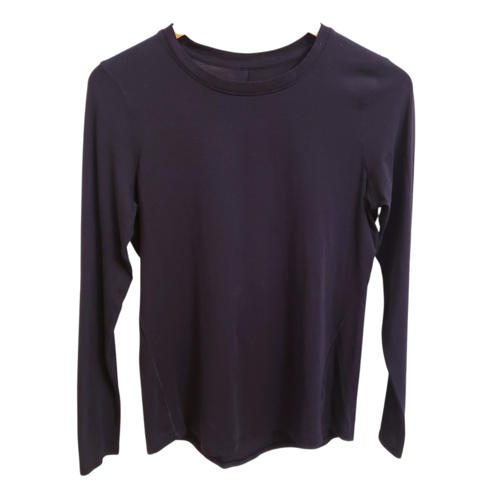 Lululemon Womens Long Sleeve Crewneck Black Curved Hem Activewear Top